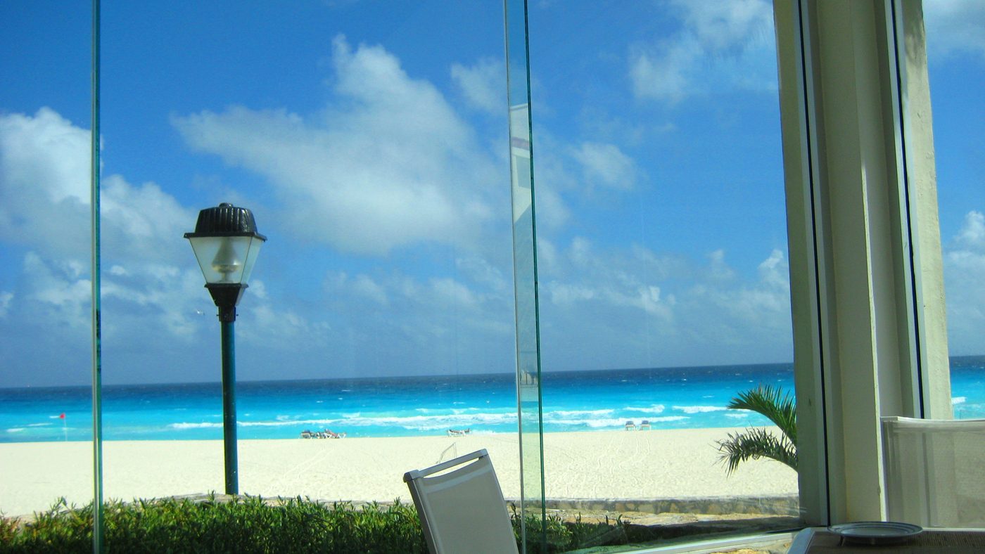 The beach in front of a Cancun all-inclusive resort
