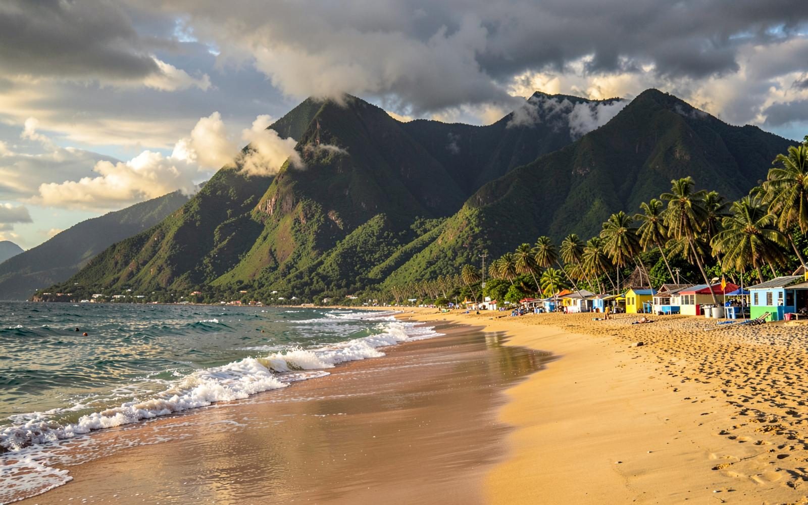 Puerto Plata beach on the Dominican north coast with green mountains behind the shoreline