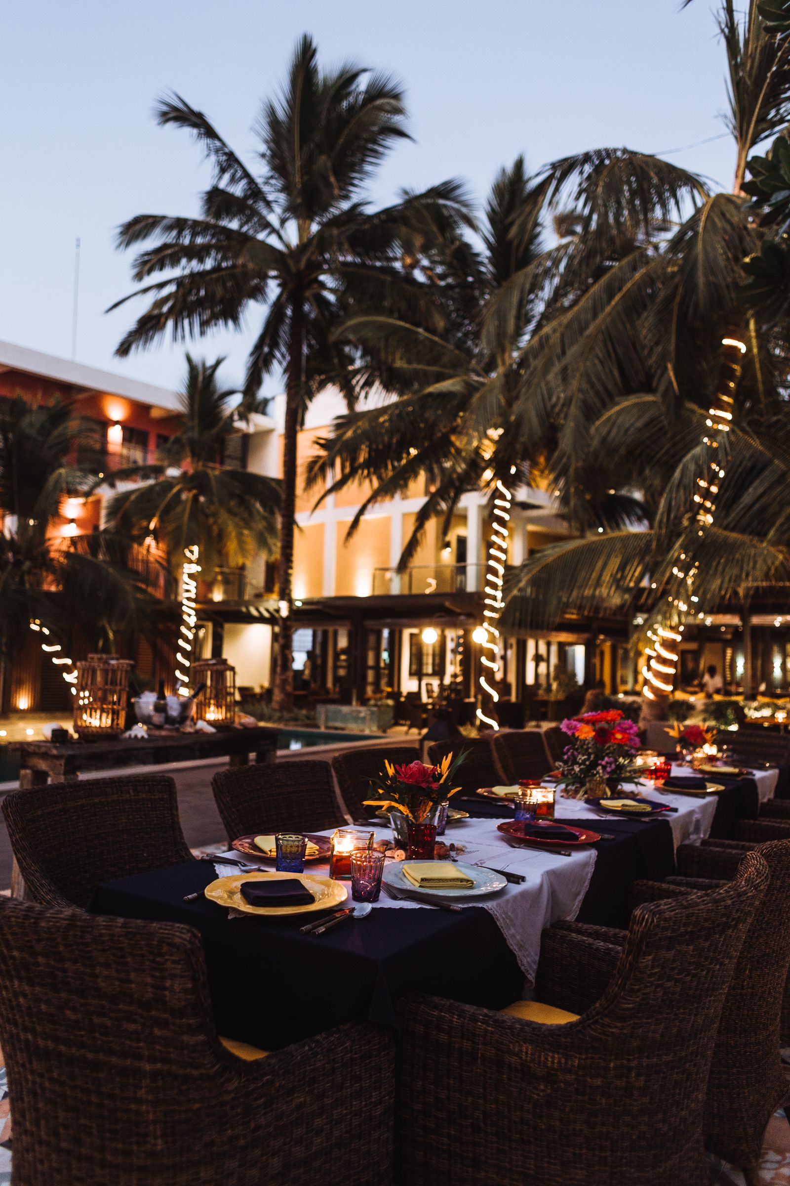 Dinner at a tropical resort restaurant