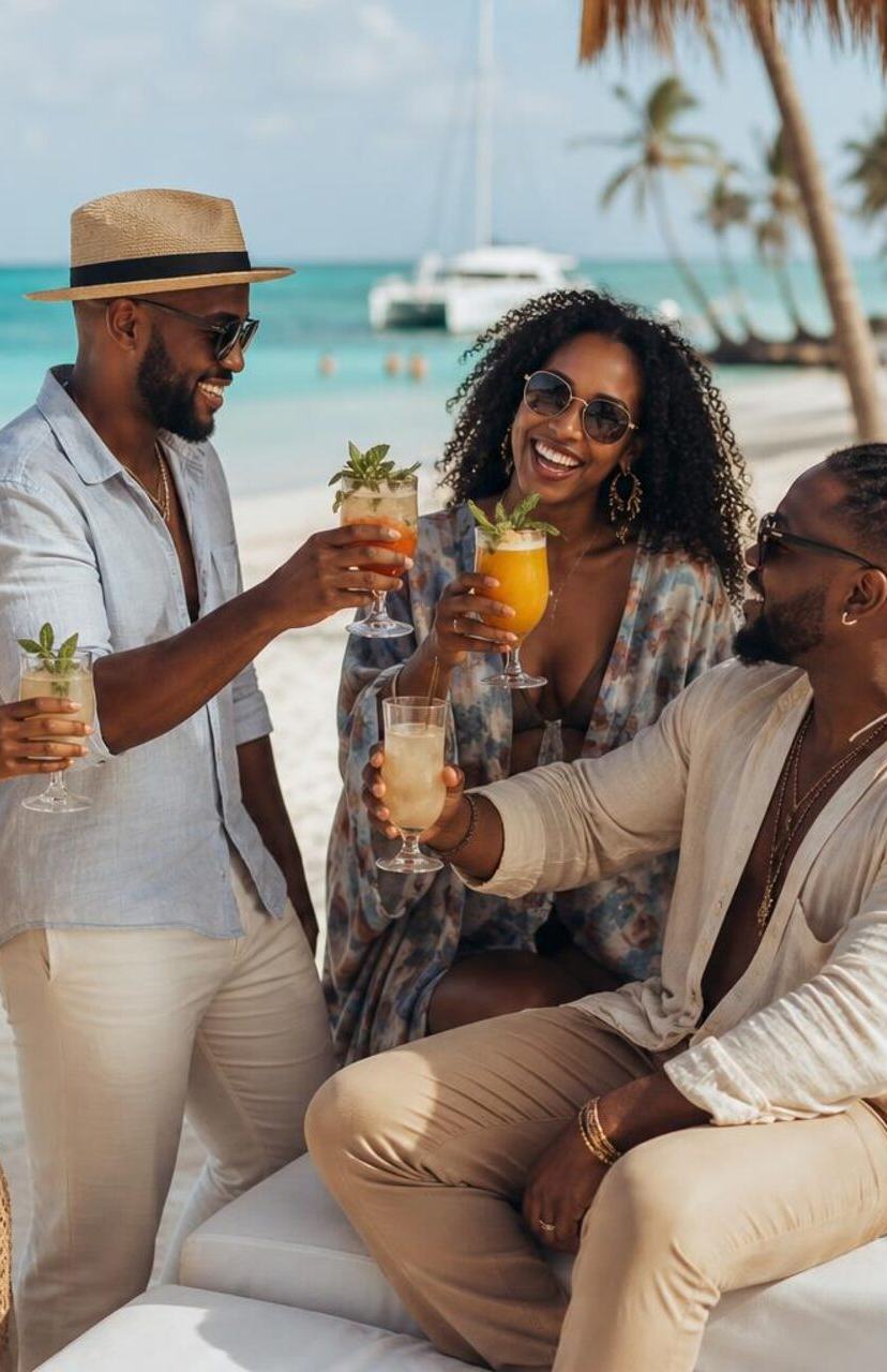 Black friends enjoying a Punta Cana beach vacation in the Dominican Republic